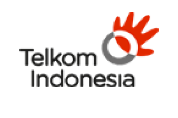 Logo Telkom Indonesia menampilkan tangan merah yang mengelilingi lingkaran abu-abu, melambangkan konektivitas dan inovasi dalam penyediaan layanan komunikasi.