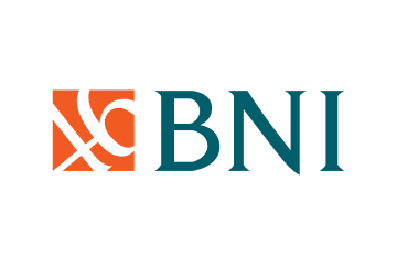 Logo BNI berwarna oranye dan hijau, mewakili identitas merek bank. Ditempatkan secara sederhana, logo ini mencerminkan profesionalisme dan kepercayaan.