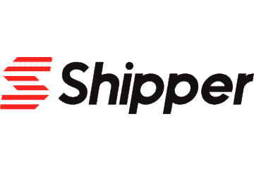 Logo Shipper menonjol dengan huruf tebal dan garis merah, mencerminkan identitas brand yang bergerak di bidang logistik dan pengiriman di Indonesia.