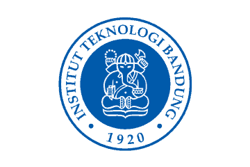 Logo Institut Teknologi Bandung menampilkan sosok dewa yang duduk dengan atribut simbolis, melambangkan pengetahuan dan inovasi, di latar belakang biru.