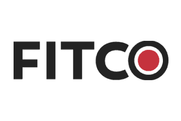 FITCO, sebuah logo bertuliskan nama merek dengan warna hitam dan titik merah, mewakili identitas sebuah perusahaan di bidang kebugaran.