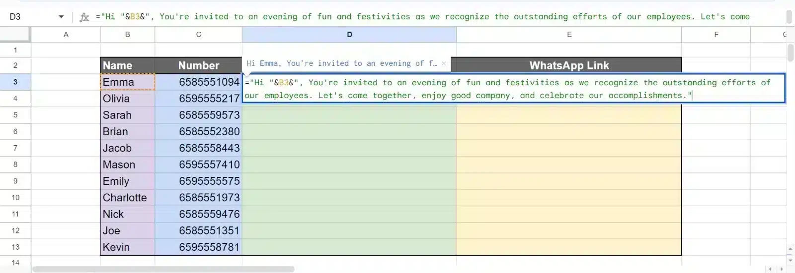 Write messages on excel automatically by typing the function Write messages on excel automatically by typing the function