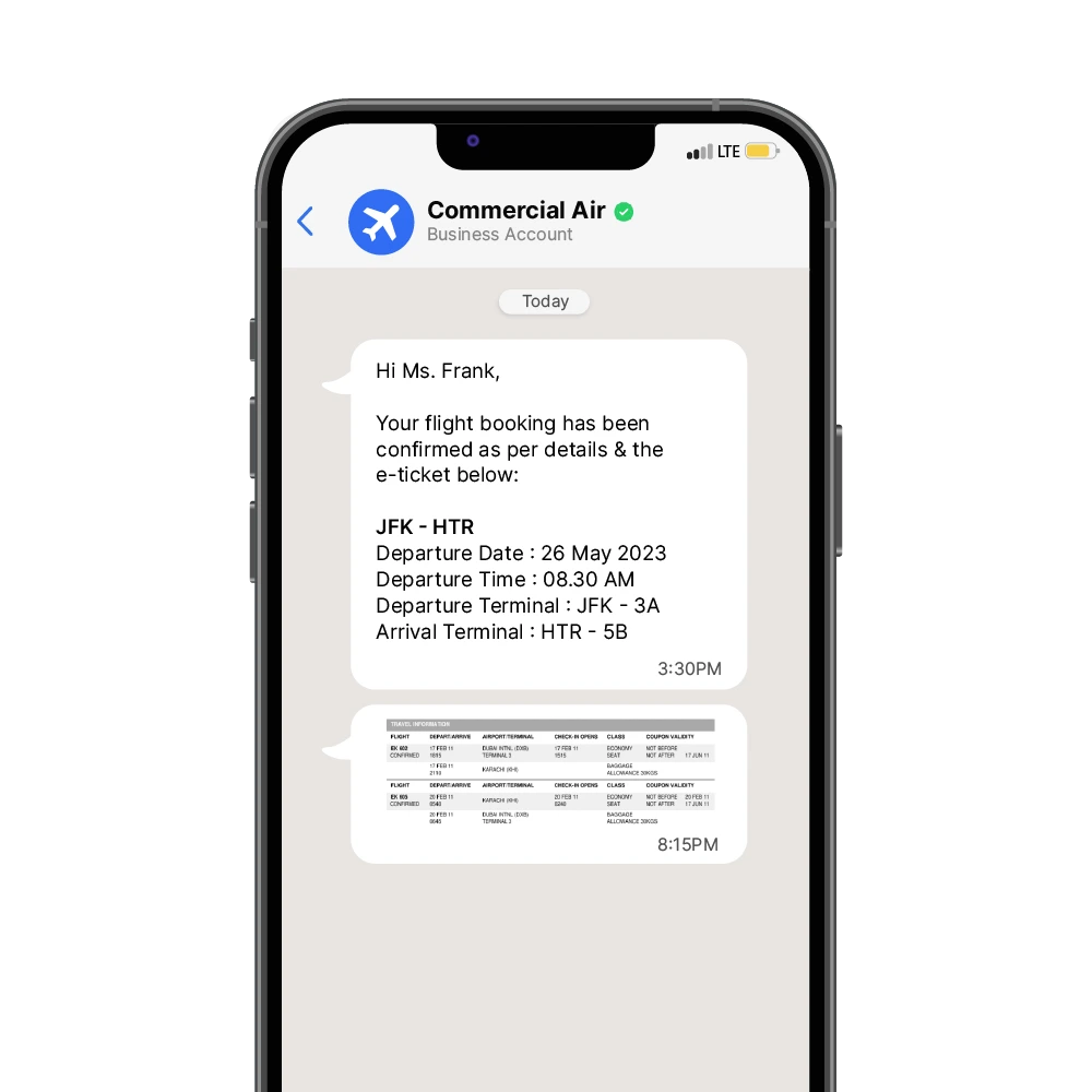 WhatsApp API for Flight and Hotel Booking Confirmations WhatsApp API for Flight and Hotel Booking Confirmations