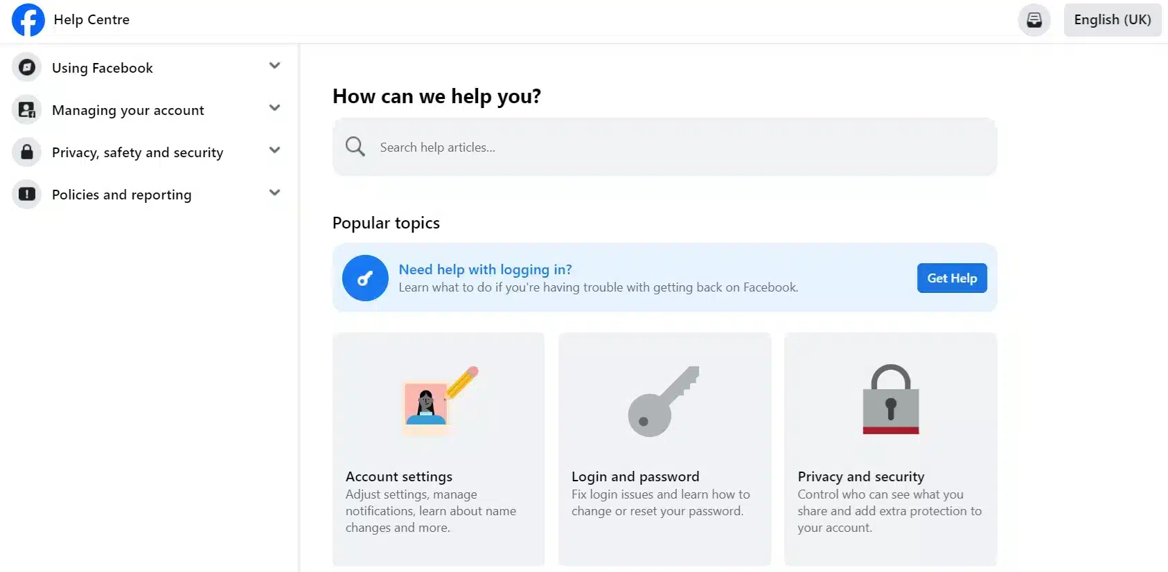 Contacting Facebook via the Help & Support Menu Contacting Facebook via the Help & Support Menu
