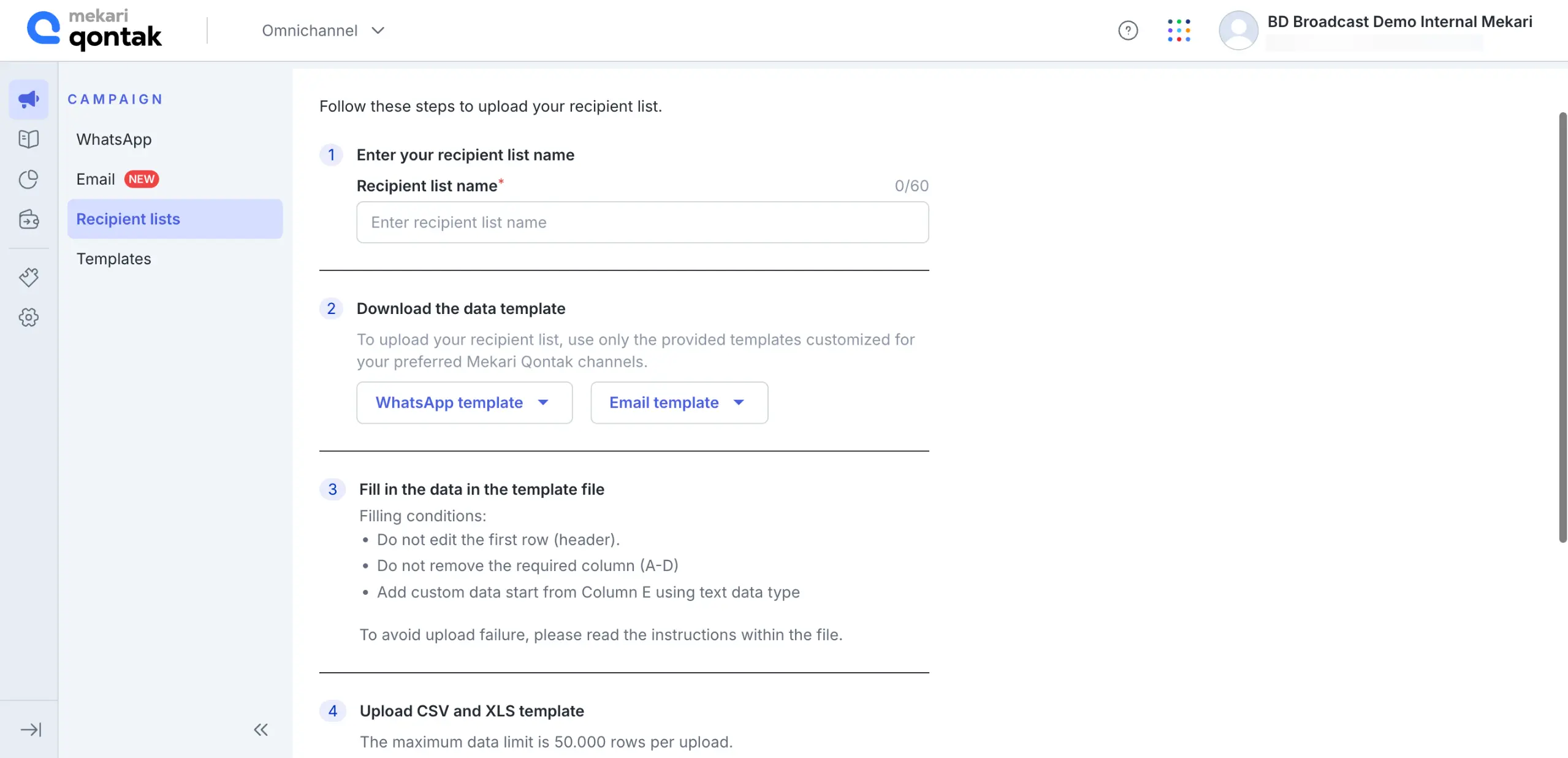 Mekari Qontak WhatsApp Blast Contact Import Dashboard Page View Mekari Qontak WhatsApp Blast Contact Import Dashboard