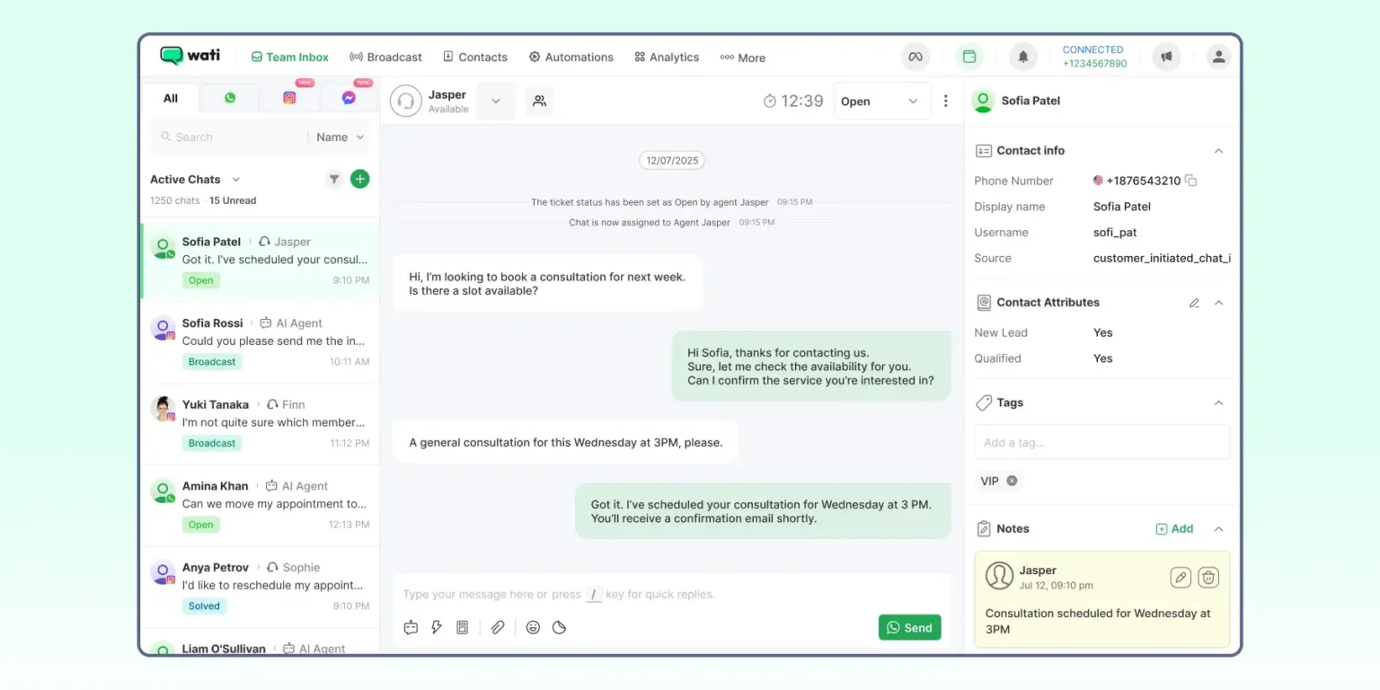 Wati.io WhatsApp Blast Vendor Inbox Dashboard Page View Wati.io WhatsApp Blast Vendor Inbox Dashboard