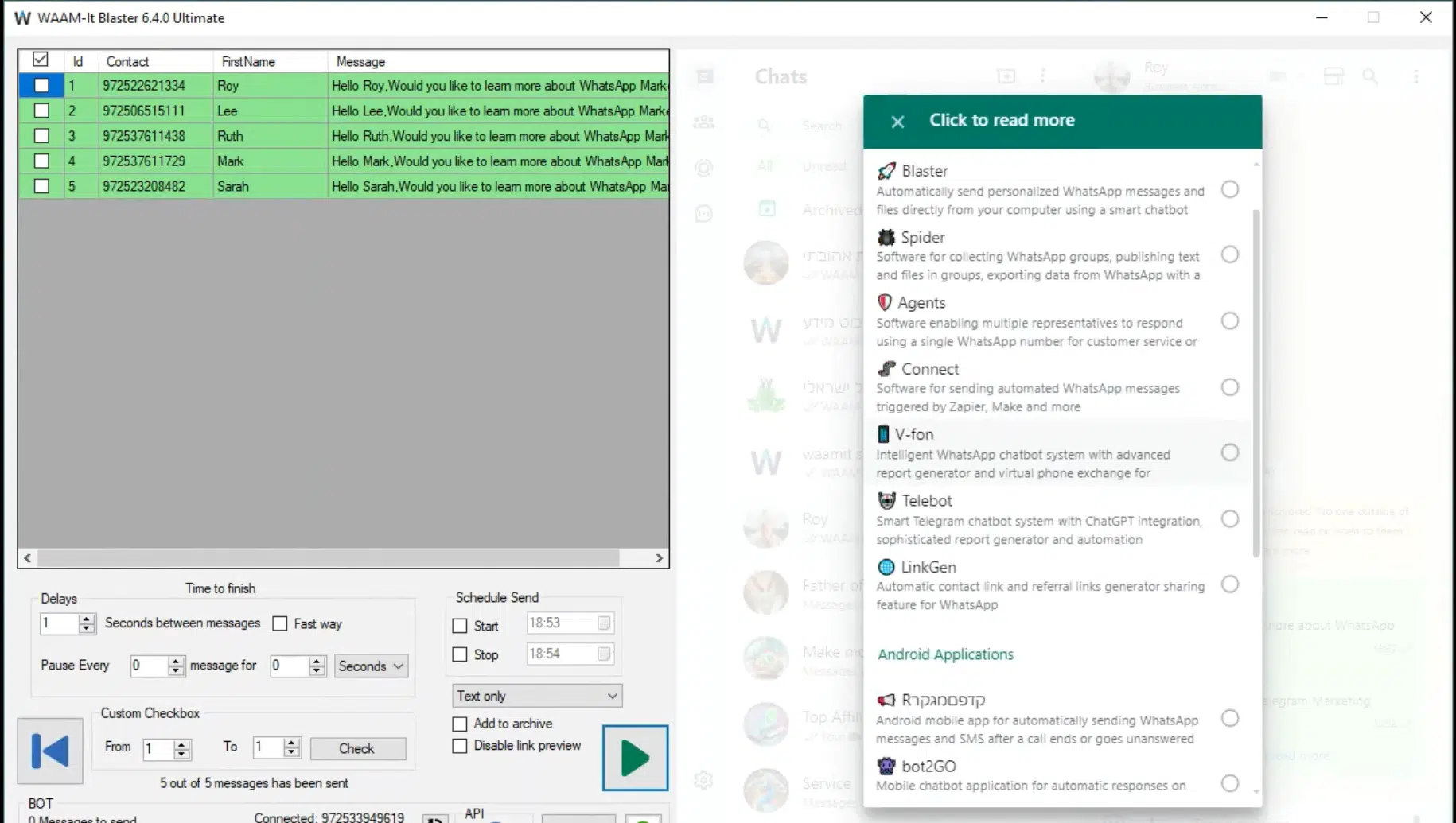 WAAM-it Blaster WhatsApp Blast Vendor Message Dashboard Page View WAAM-it Blaster WhatsApp Blast Vendor Message Dashboard