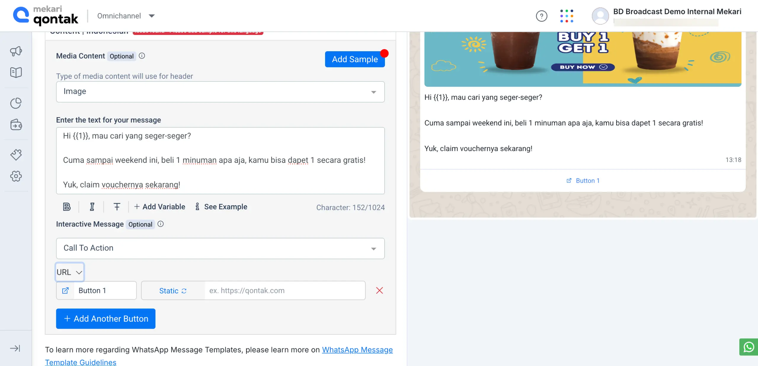 Mekari Qontak WhatsApp Blast Message Template Creator Dashboard Page View Mekari Qontak WhatsApp Blast Message Template Creator Dashboard