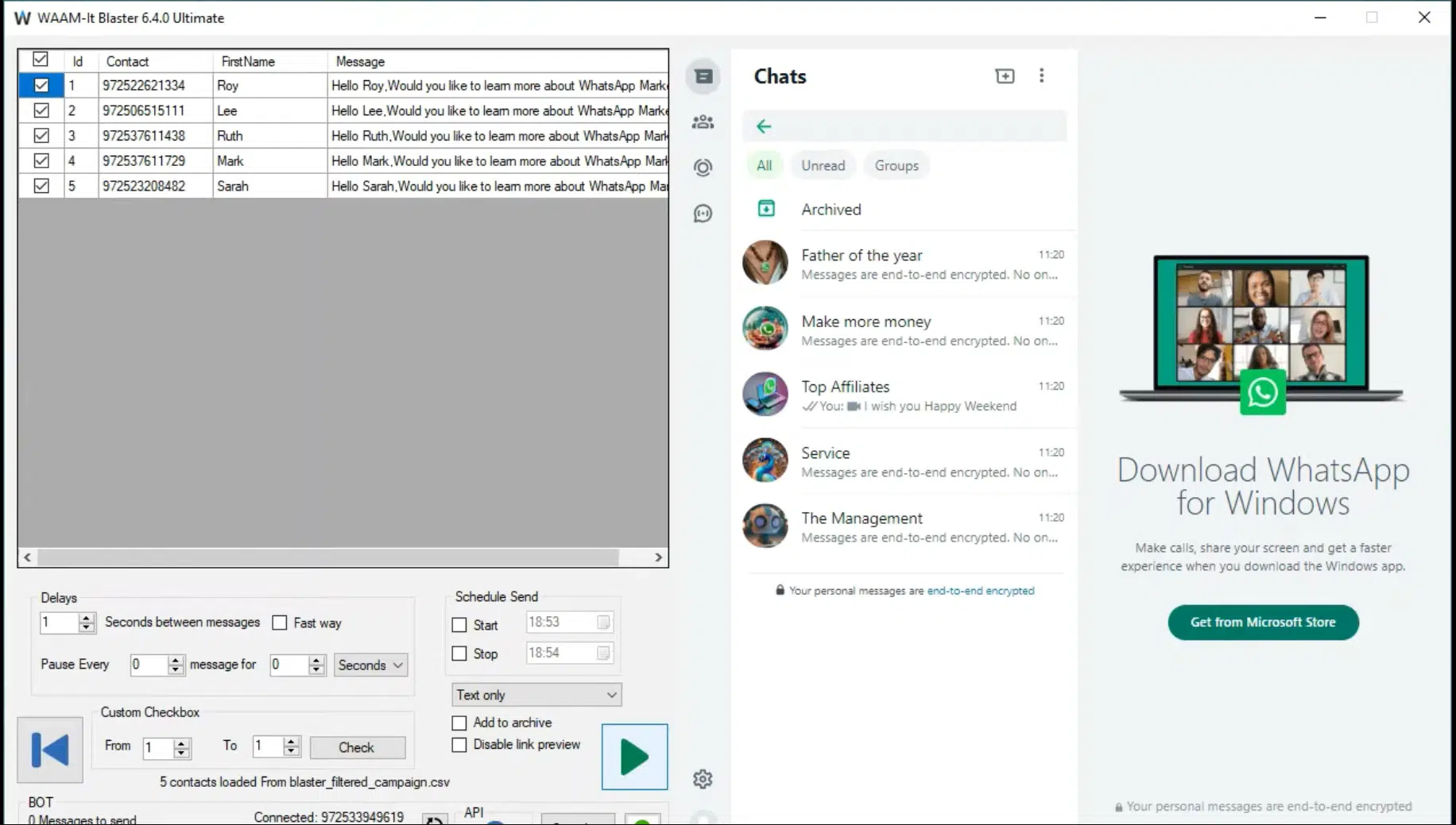 WAAM-it Blaster WhatsApp Blast Vendor Dashboard Page View WAAM-it Blaster WhatsApp Blast Vendor Dashboard