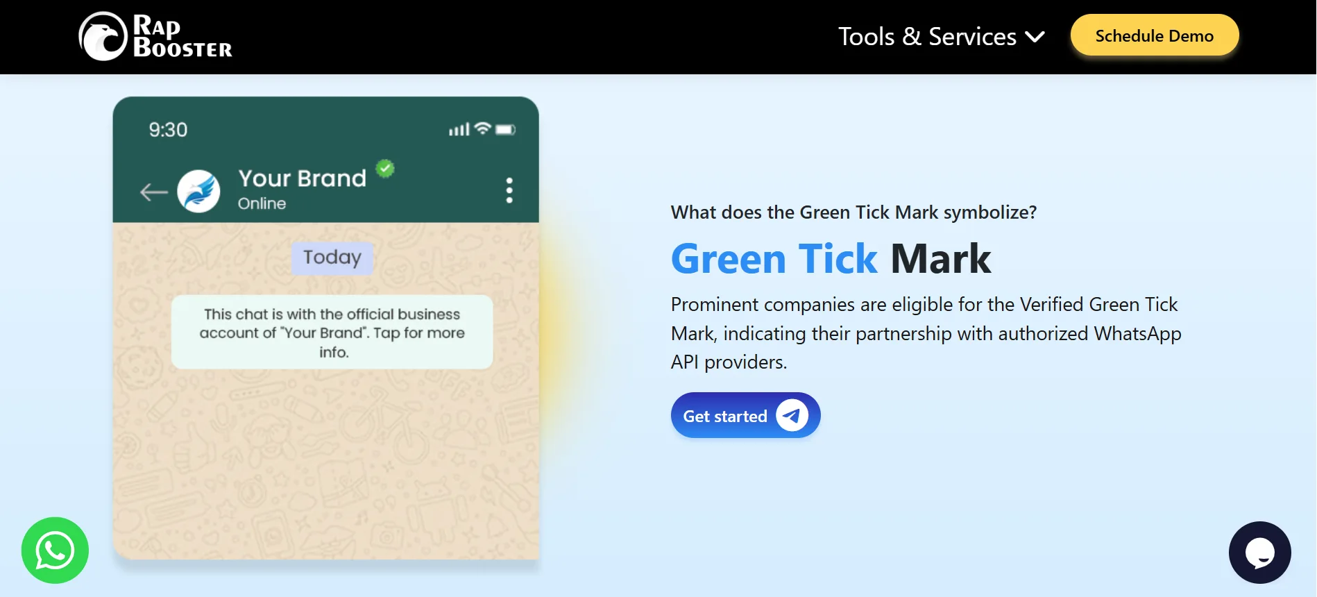 RapBooster WhatsApp Blast Vendor Green Tick Feature Page View RapBooster WhatsApp Blast Vendor Green Tick Feature Page