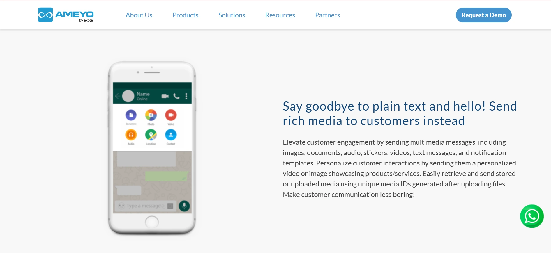 Ameyo WhatsApp Blast Vendor Media Sending Feature Page View Ameyo WhatsApp Blast Vendor Media Sending Feature Page