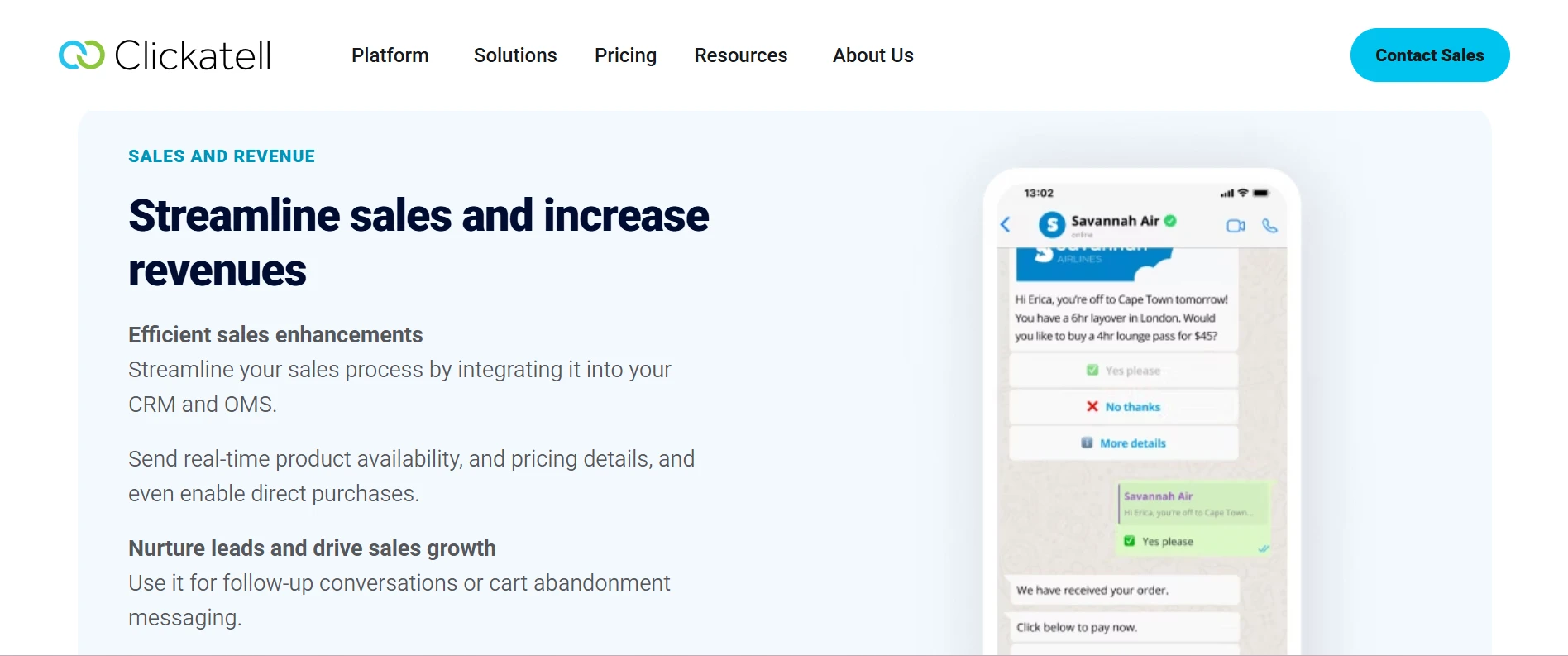 Clickatell WhatsApp Blast Vendor - Sales and Revenue Feature Page View Clickatell WhatsApp Blast Vendor - Sales and Revenue Feature Page