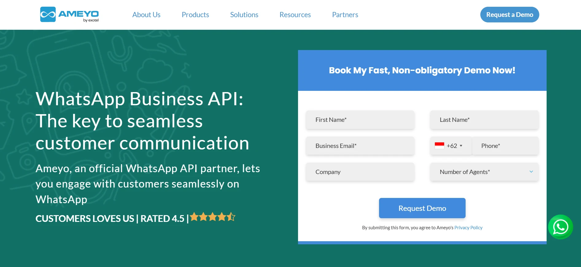 Ameyo WhatsApp Blast Vendor Landing Page View Ameyo WhatsApp Blast Vendor Landing Page