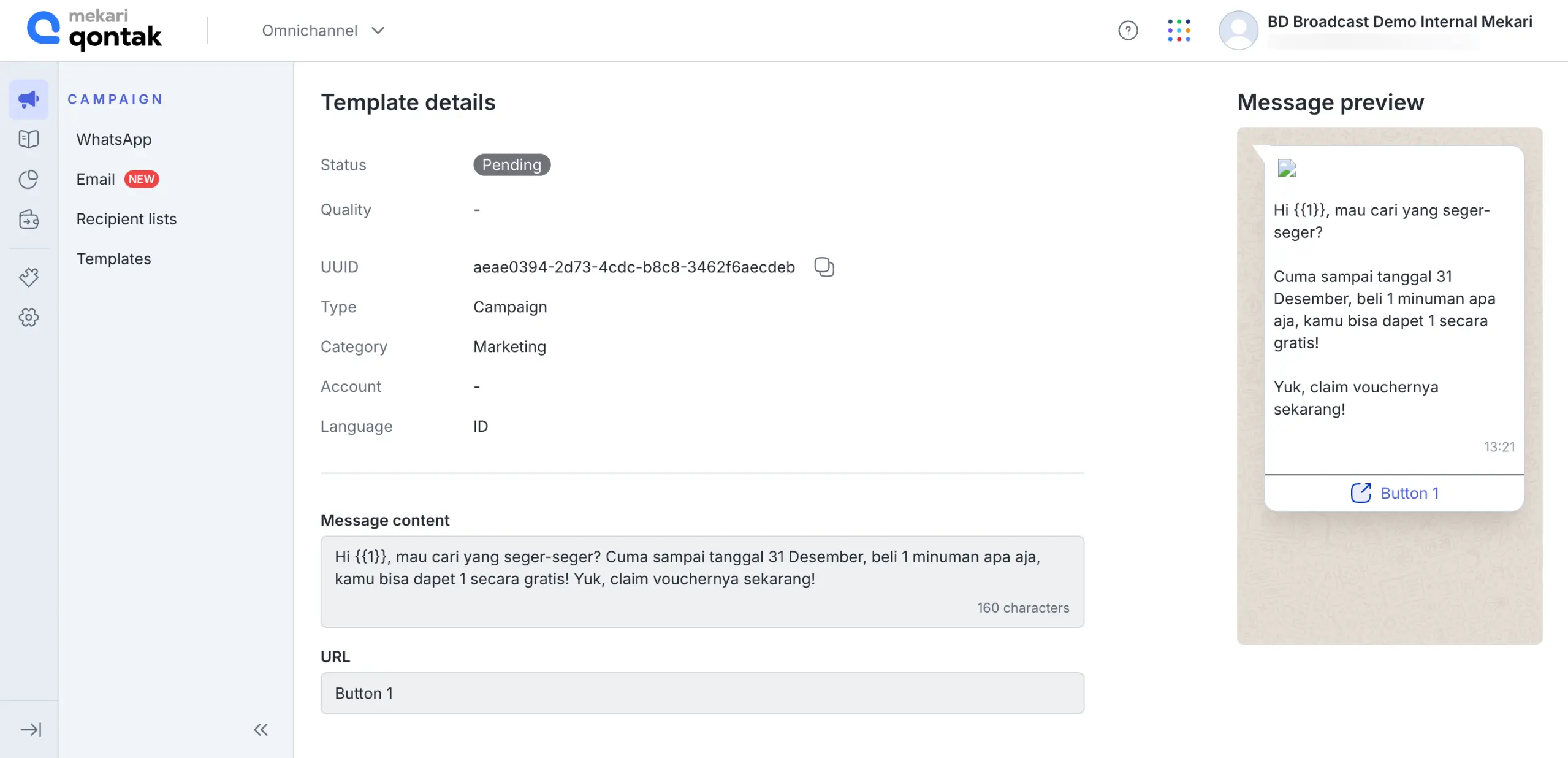 Mekari Qontak WhatsApp Blast Message Template Dashboard Page View Mekari Qontak WhatsApp Blast Message Template Dashboard