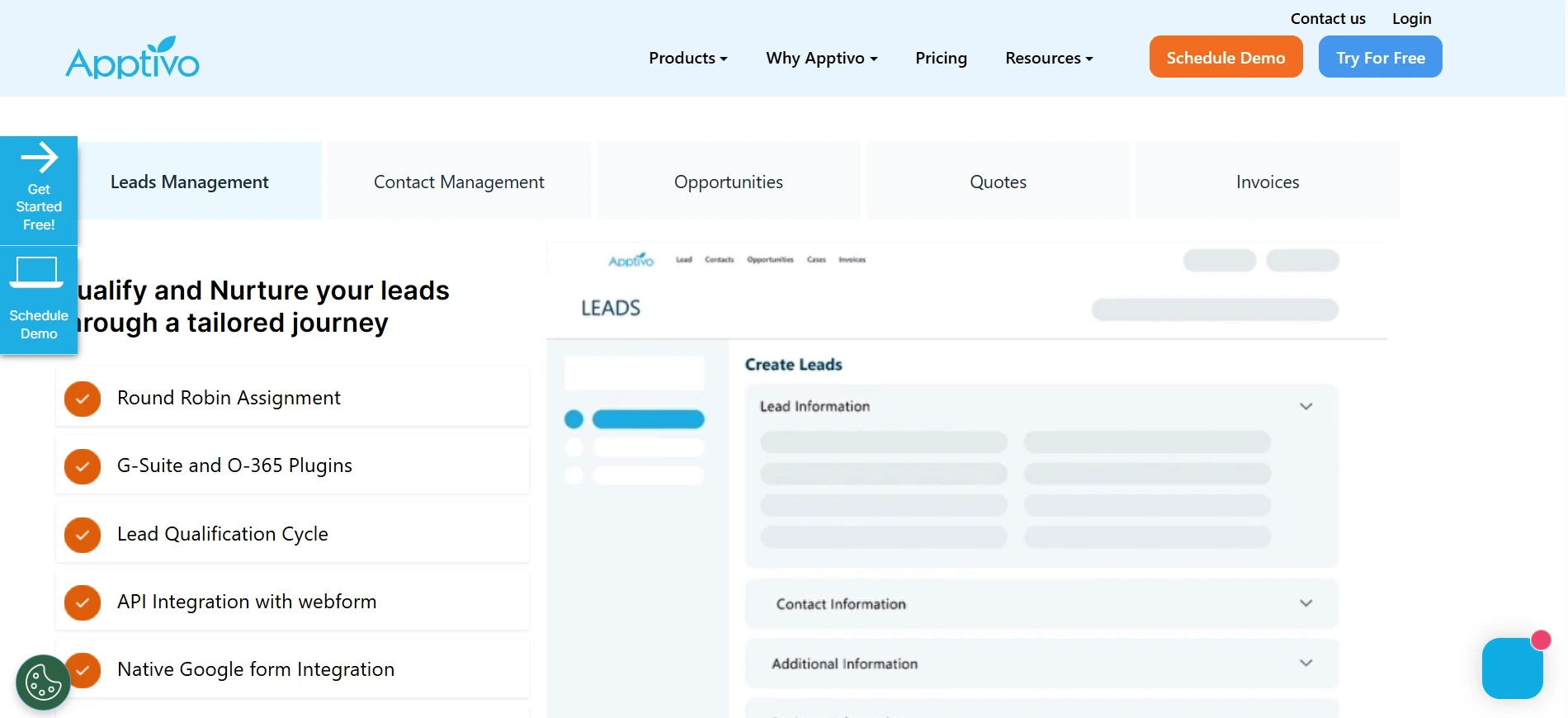 Apptivo CRM Lead Management Feature Page view Apptivo CRM Lead Management Feature