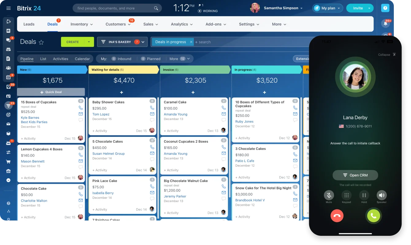 Bitrix24 CRM Software Deals Management Dashboard Page View Bitrix24 CRM Software Deals Management Dashboard