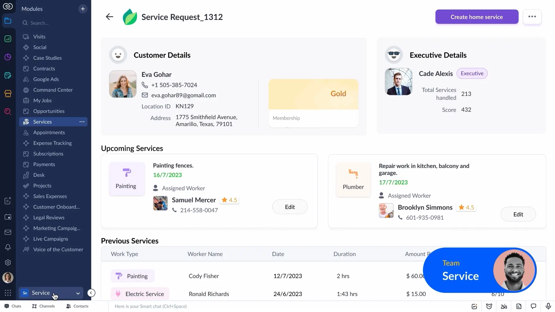 Zoho CRM Service Module Dashboard Page View Zoho CRM Service Module Dashboard