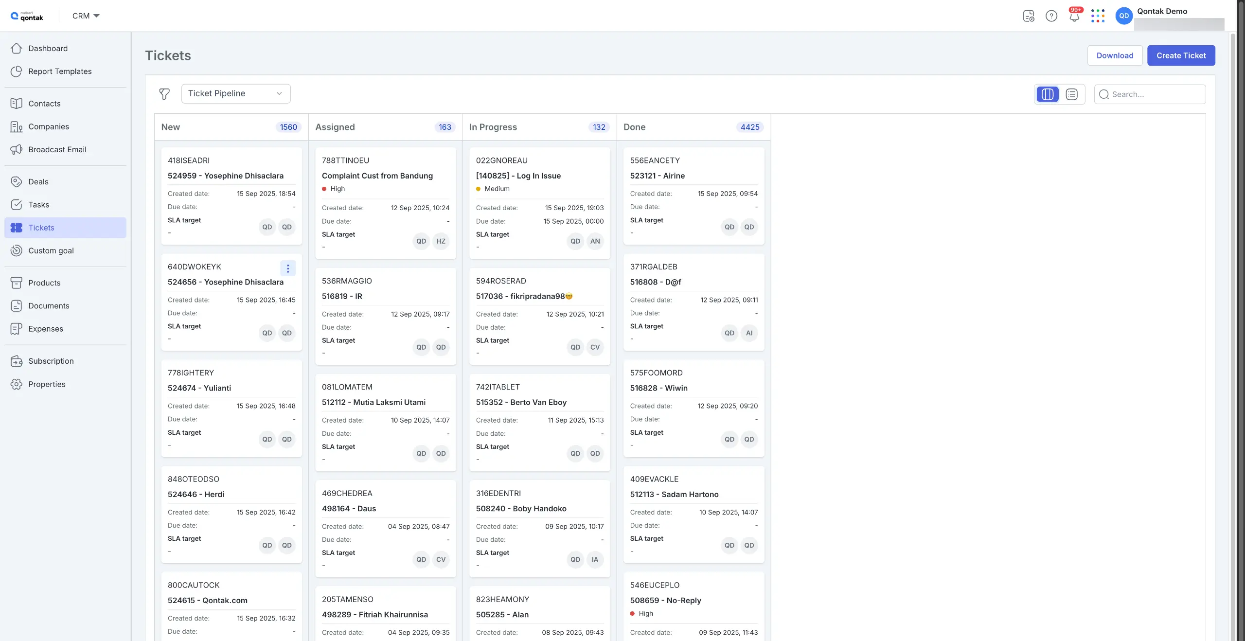 Mekari Qontak CRM Software Ticket Management Dashboard Page View Mekari Qontak CRM Software Ticket Management Dashboard