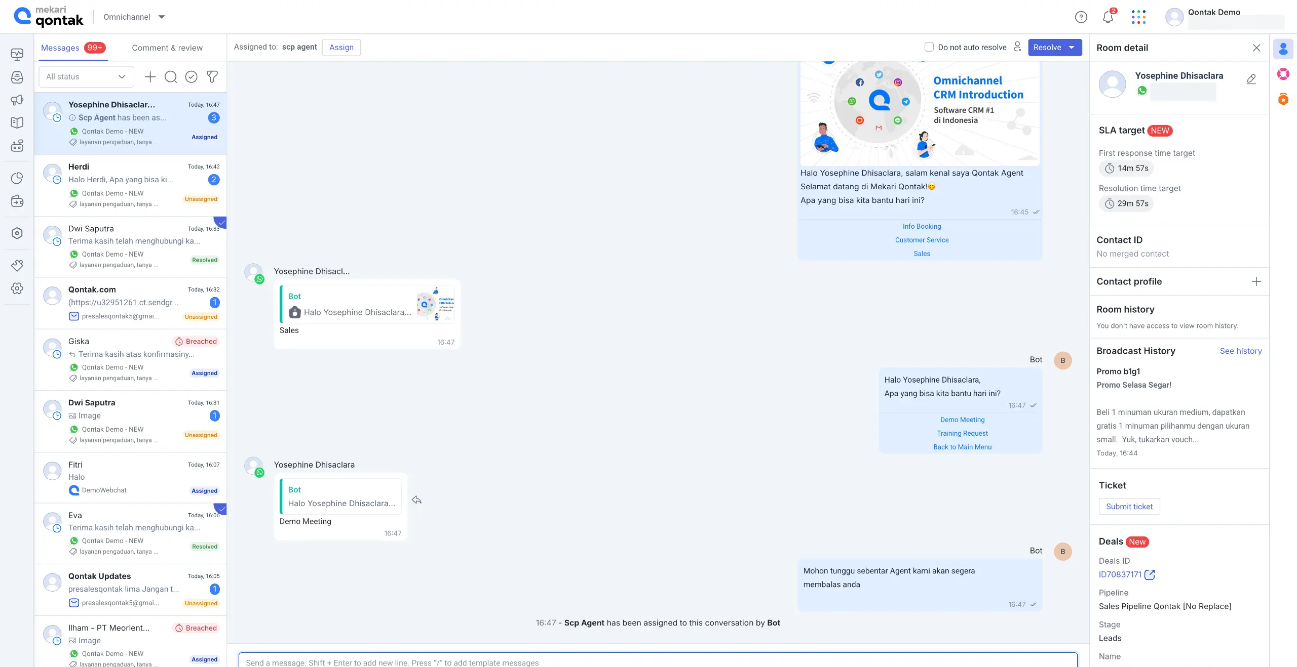 Mekari Qontak CRM Software Omnichannel Chat Dashboard Page View Mekari Qontak CRM Software Omnichannel Chat Dashboard