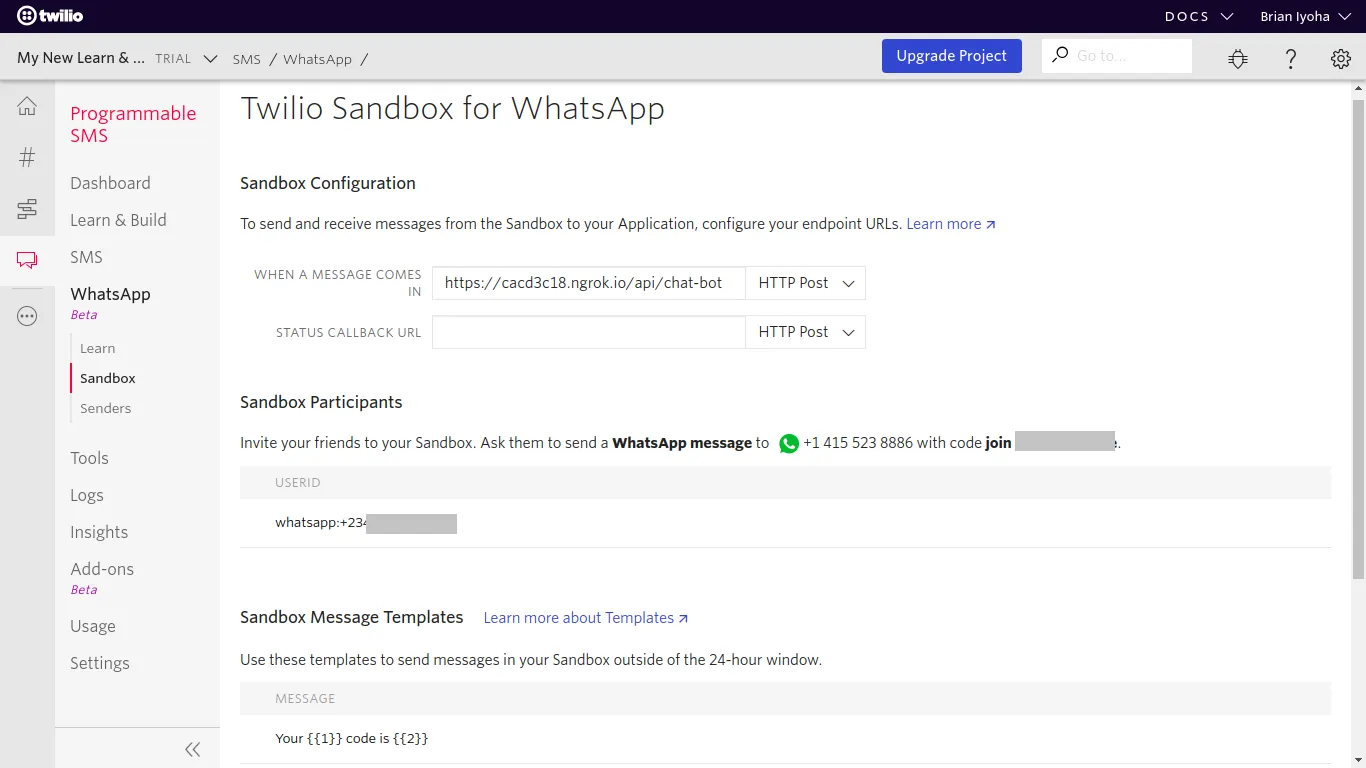 Twilio WhatsApp Blast Software Dashboard Page View Twilio WhatsApp Blast Software Dashboard