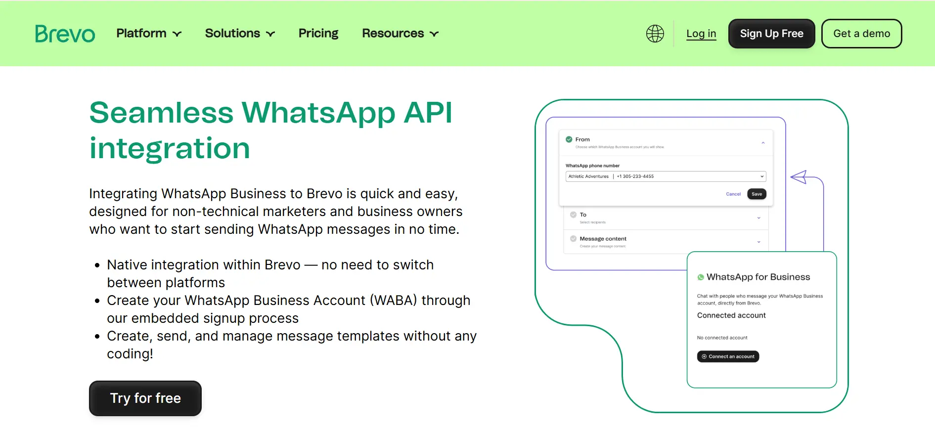 Brevo WhatsApp Blast Software WhatsApp Business API Integration Page View Brevo WhatsApp Blast Software WhatsApp Business API Integration Page